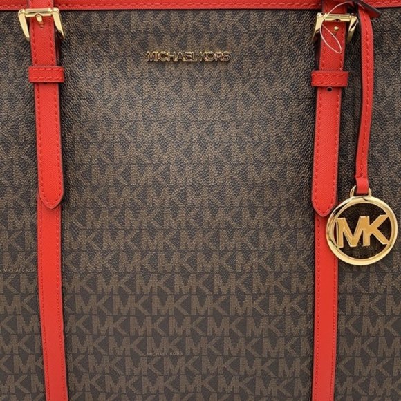 Michael Kors Jet Set Travel Large Top Zip Shoulder Tote Bag Color Flame